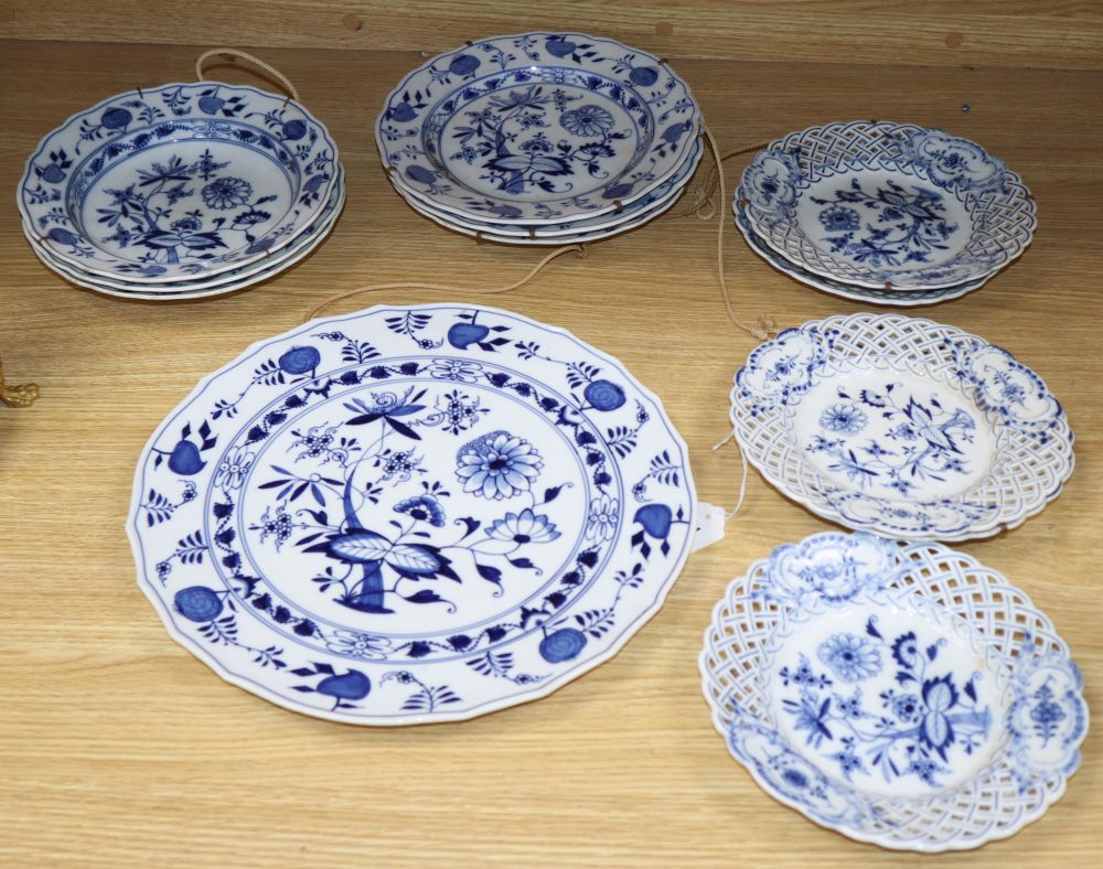 A group of Meissen onion pattern dessert and small dinner plates, late 19th/early 20th century